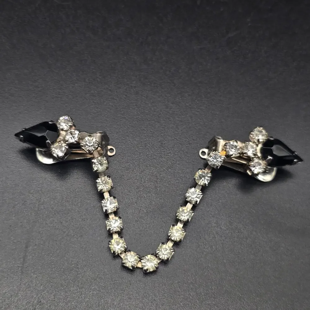 Black Clear Rhinestone Sweater Clip Vintage Accessory